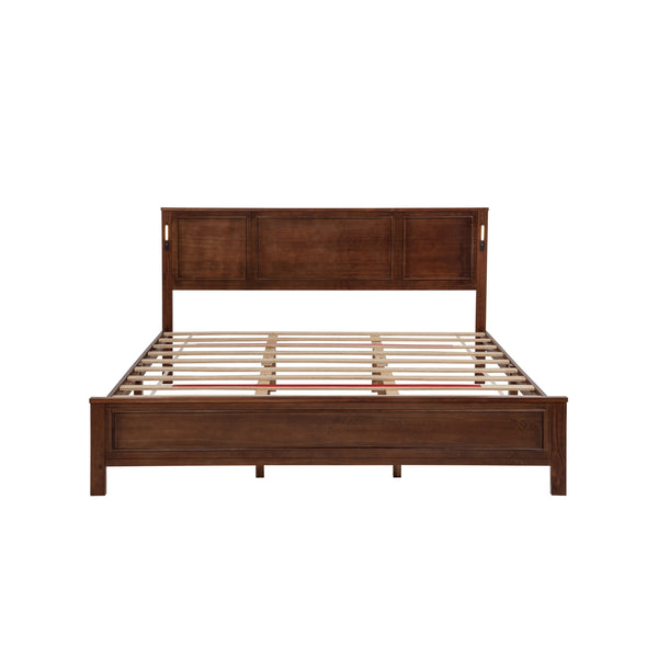 English Elm King Pine Wood Platform Bed with Led Lighting Usb Charging Tall Panel Headboard Walnut W504S00275