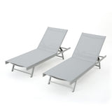 Christopher Knight Home® - Noble House - Salton Outdoor Grey Mesh Loungers With Dark Grey Aluminum Frame - Set Of 2