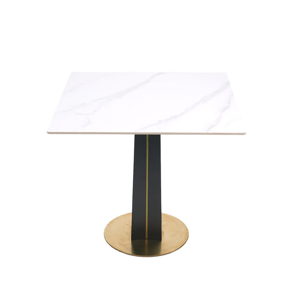 English Elm Modern Square Negotiation Table - 85Cm White Sintered Stone Top, Black Legs & Gold Base For Versatility W1535S00591