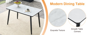 English Elm Table and Chair Set with Marble Glass Top Conical Legs and Four Pu Dining Seats W1151S04661