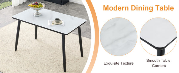 English Elm Table and Chair Set with Marble Glass Top Conical Legs and Four Pu Dining Seats W1151S04661
