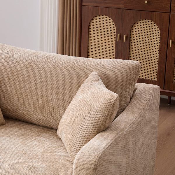 English Elm 43.9" Oversized Chenille Accent Chair with Bolster Pillows Farmhouse Living Room Seat Wheat W3098P419125