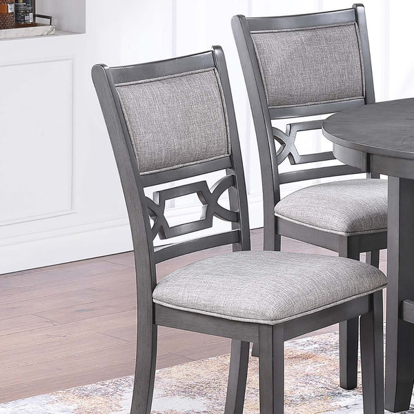 English Elm Gray Round 5-Piece Dining Set with Lower Shelf and Upholstered Chairs — Contemporary Charcoal Style Gray 45 L x 15 W x 46 H B011P373697