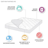 Madison Park Quiet Nights Casual 300 Thread Count Cotton Sateen Waterproof Mattress Pad BASI16-0249 White