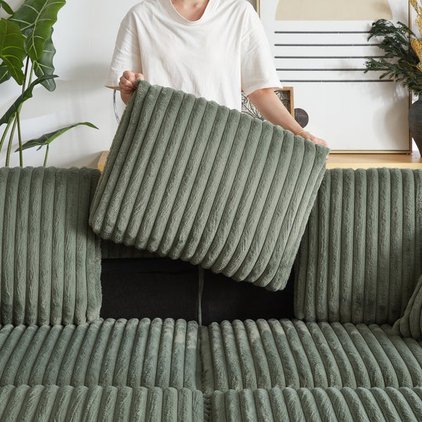 English Elm 84Inch Corduroy sofa with deep seats, 3 back pillows, 2 toss pillows, ottomans, cup grooves, storage Army Green W834S00355