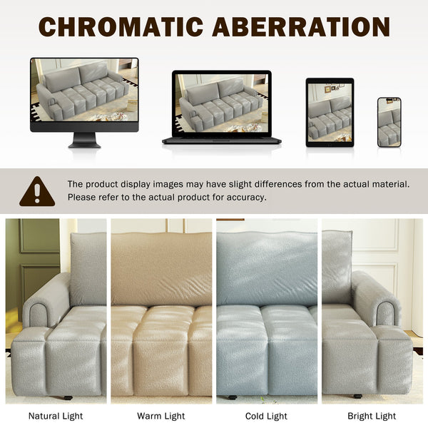 English Elm 90.2" Plush Teddy Fabric Convertible Sleeper Sofa with Hidden Storage for Living Room Light Grey W1885S00312