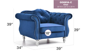 English Elm Elegant Velvet Transitional Accent Chair with Flared Arms, 34"H x 39"W x 35"D, Plush 22" Seat Depth Navy Blue 26 L x 33 W x 40 H B078112094