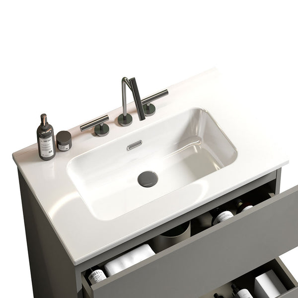 English Elm Bb0924Y331, Modern Integrated White Ceramic Basin With Three Faucet Holes For Sleek Bathroom Upgrade W1865P163522