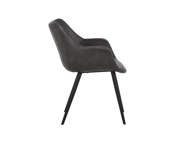 Sunpan Mason Dining Armchair – Stylish Faux Leather Seat with Black Powder Coated Iron Legs for Urban Spaces Town Grey