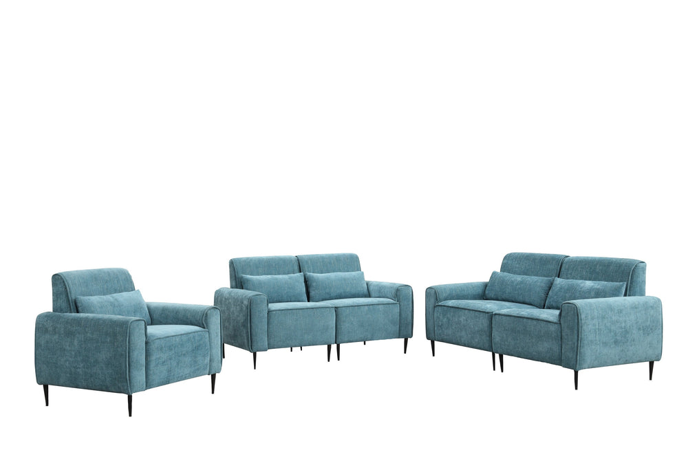 English Elm Rossa Chenille Upholstered Sofa Loveseat and Chair Set with Pocket Coil Cushions Blue B2749S00083