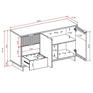English Elm Granville 55" Sideboard with Solid Wood Ribbed Drawers, Gold Steel Handles & 3 Concealed Shelves LIGHT GREY B365S00119