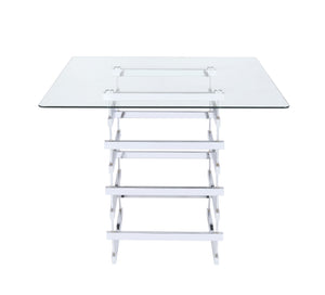 English Elm Nadie Modern Clear Glass Counter Height Table with Chrome Finish Base, Sleek 8mm Square Top B2726S00204