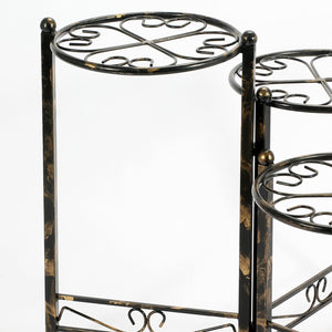 English Elm 24.41" Heart Clover Three-Tier Metal Plant Stand Black/Gold — Foldable, Durable Powder-Coat Finish, Intricate Design, Indoor/Outdoor Elegance B072115986