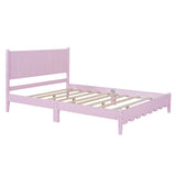 English Elm Full Size Wood Platform Bed Frame, Retro Style Bed With Rectangular Headboard,No Need Box Spring,Pink