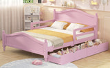 English Elm Full Size Wood Platform Bed With Guardrails On Both Sides and Two Storage Drawers ,Pink