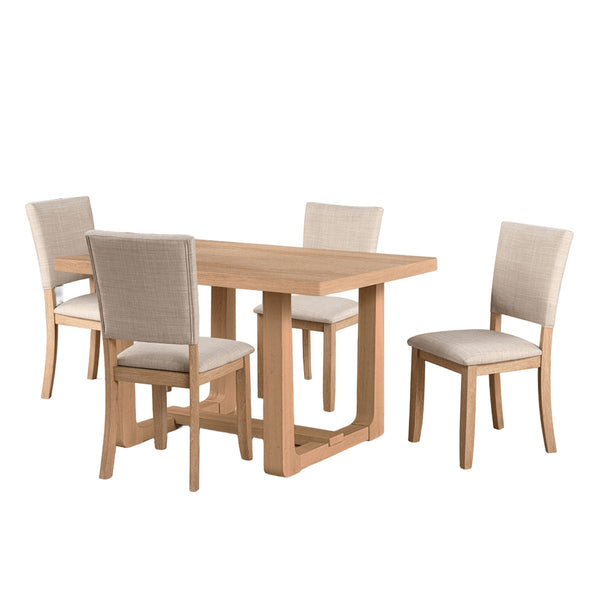 English Elm Transitional Trestle Base Dining Set with Upholstered Chairs for Modern Farmhouse Rooms Natural B2741S00785