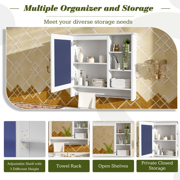 English Elm 30 Inch Wall Mount Mirror Cabinet Mdf Storage with Soft Close Hinges Bathroom Vanity White N710P186086K