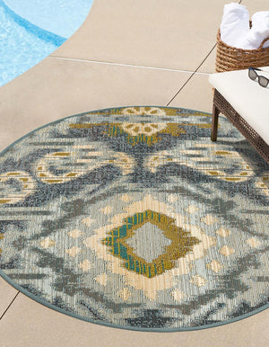 Unique Loom Outdoor Modern Union Machine Made Geometric Rug Blue, Navy Blue/Ivory/Gray/Green 8' 0" x 8' 0"