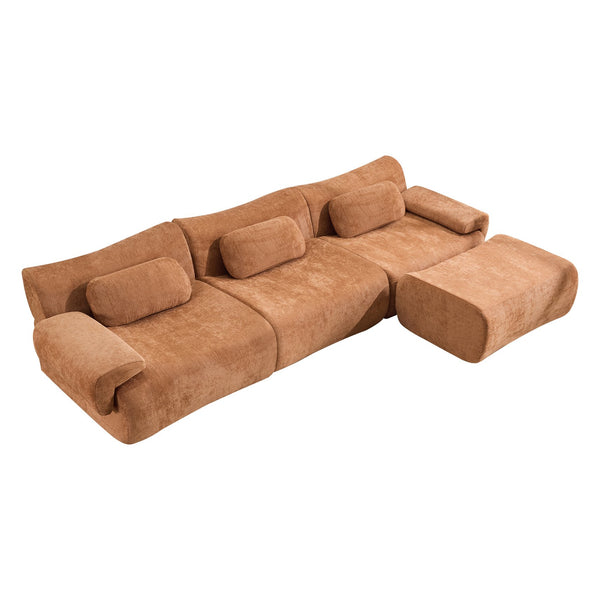 English Elm Modular Chenille Deep Seat Sectional Sofa with Bamboo Frame for Living Room Lounge Orange W1829S00070
