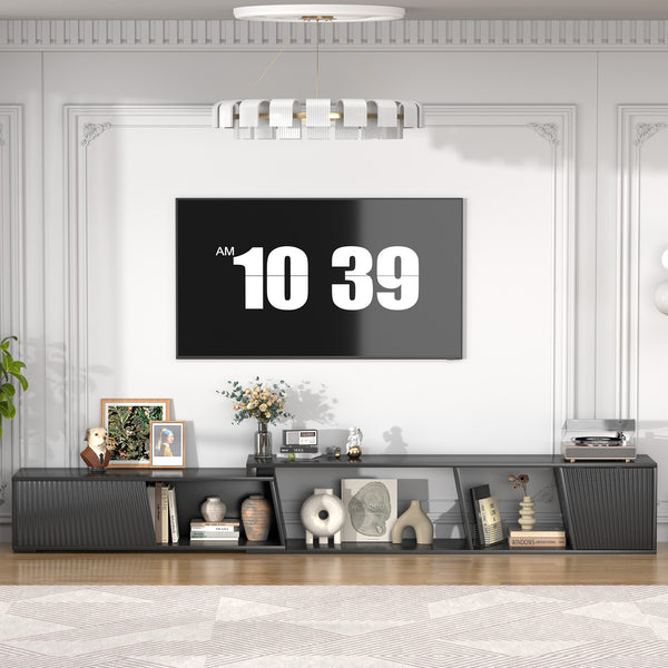 English Elm Highboy Media Console with Led Lighting Fluted Panels and Storage for Living Room T3773P416495