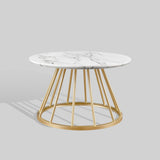 30" Modern Coffee Table with Metal Caged Base Faux White Marble, Gold VIVL1KWM Walker Edison