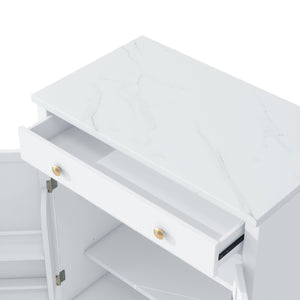 English Elm [Assembly Modern Freestanding Kitchen Pantry with Faux Marble Top, Set of 2 Cabinets with Drawer, Adjustable Shelves, Sleek Durable Design for Dining Room and Coffee Bar White SP000074AAK