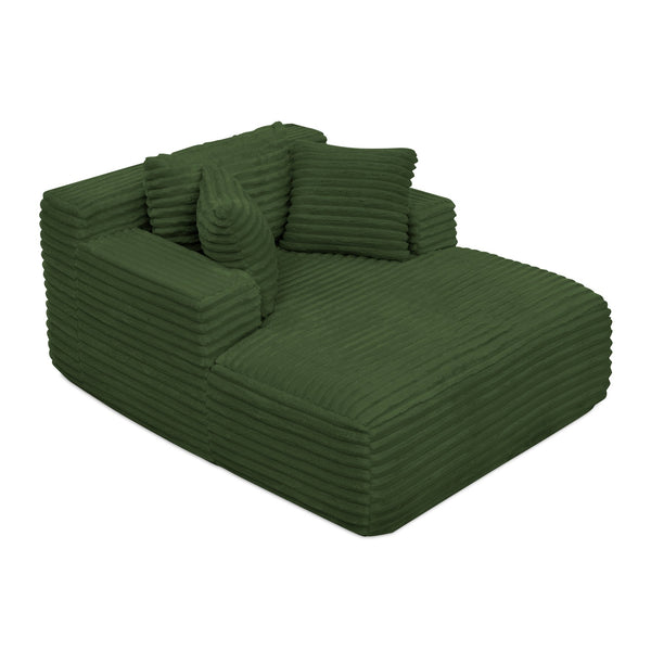 English Elm Living Compressed Chaise Lounge Foam Sofa Bed with Plush Corduroy Upholstery, Deep Seat Cloud Comfort Green W1413P298041