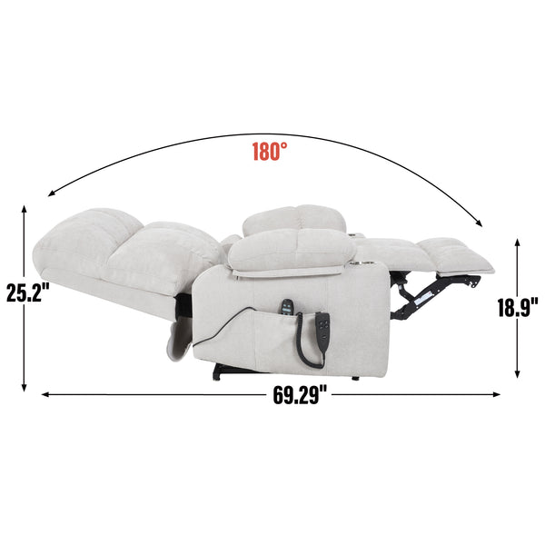 English Elm Dual Motor Power Lift Recliner with Massage Heat and Leatherair Upholstery for Living Room Beige W3224P295282