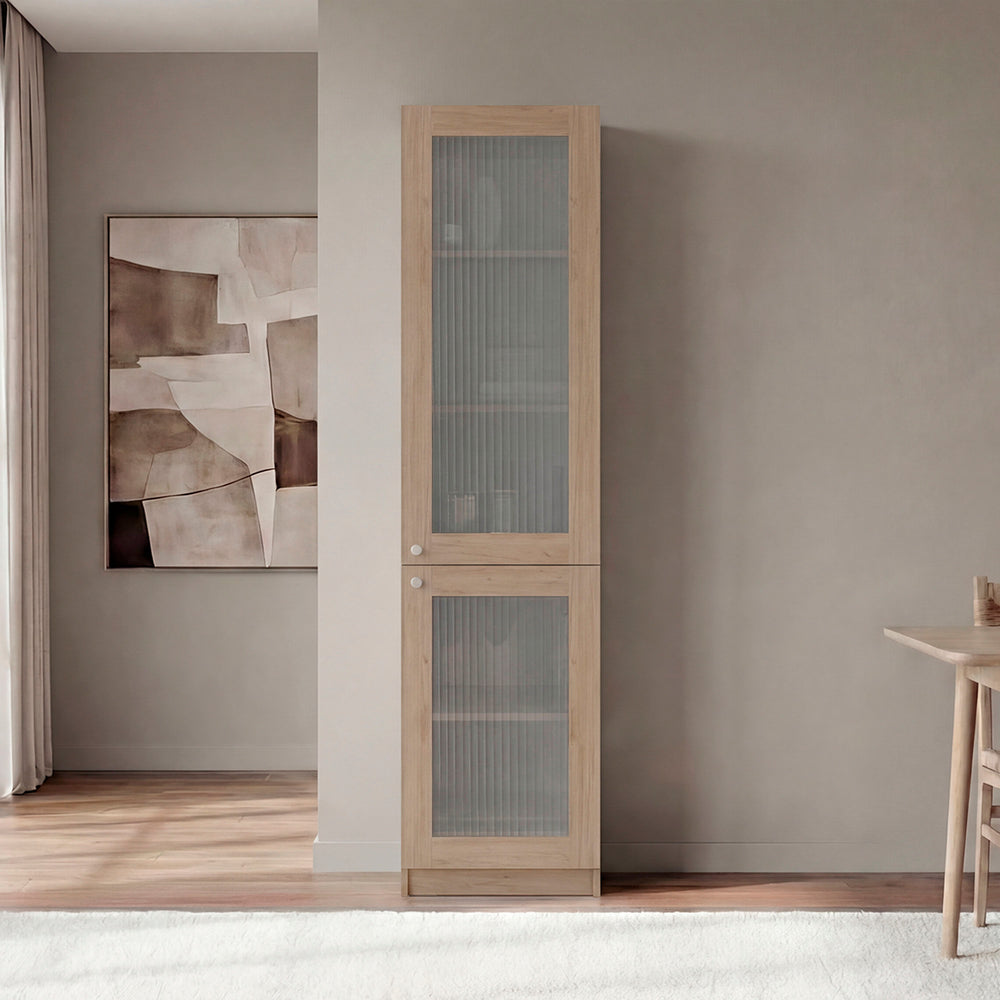 English Elm Butte Tall Two-tone Oak Bookcase with Concealed Doors and Open Shelves for Home Office B097P480469