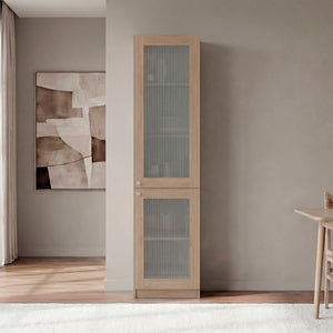 English Elm Butte Tall Two-tone Oak Bookcase with Concealed Doors and Open Shelves for Home Office B097P480469