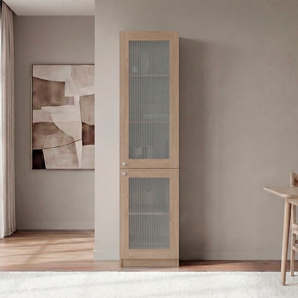 English Elm Butte Tall Two-tone Oak Bookcase with Concealed Doors and Open Shelves for Home Office B097P480469