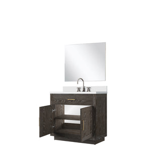 English Elm Brown Oak Single Bath Vanity Set With Cultured Marble Top, Chrome Faucet & 34" Mirror For Modern Spaces B2731S01954