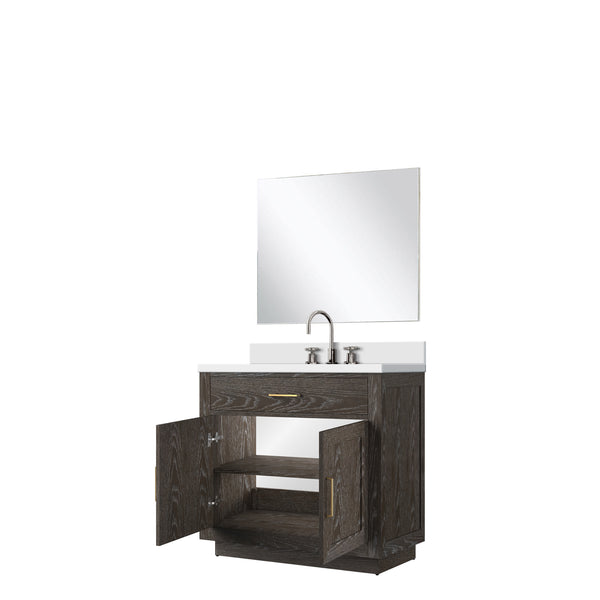 English Elm Brown Oak Single Bath Vanity Set With Cultured Marble Top, Chrome Faucet & 34" Mirror For Modern Spaces B2731S01954