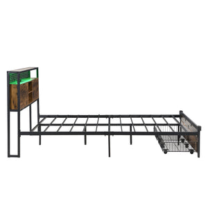 English Elm Full Size Metal Platform Bed with Wooden Headboard, LED Lights, USB Charging, 2 Drawers, 600 lb Capacity W2297P236951