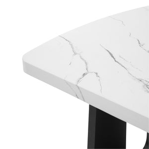 English Elm 63" Modern Faux Marble Dining Table with Geometric Rubberwood Legs, Durable 350lb Capacity, Easy Assembly White+Black N752P317333K
