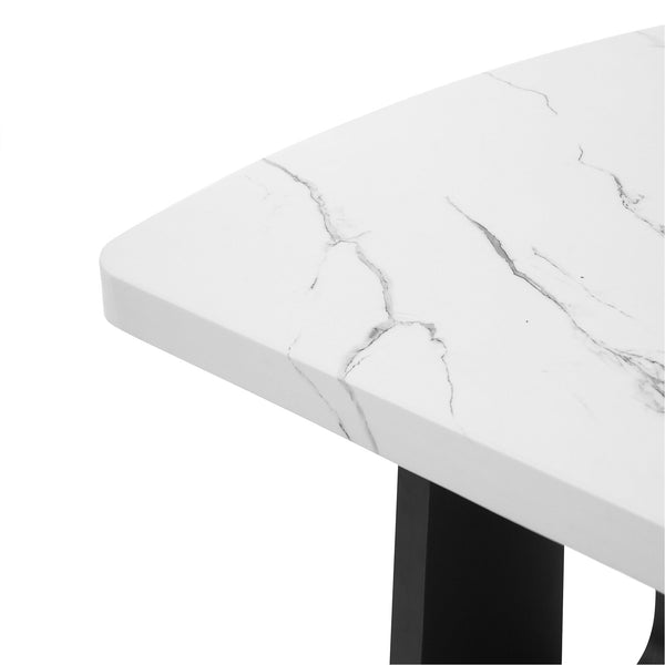 English Elm 63" Modern Faux Marble Dining Table with Geometric Rubberwood Legs, Durable 350lb Capacity, Easy Assembly White+Black N752P317333K