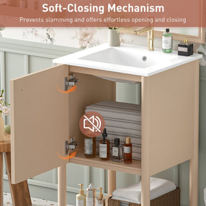 English Elm 20-inch French Style Bathroom Vanity with Integrated Ceramic Sink, Carved Accents & Soft-Close Door Cream White N710P330975Y