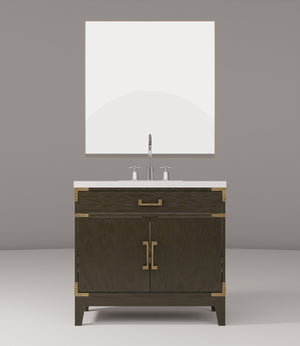 English Elm Brown Oak Single Bath Vanity Set With Cultured Marble Top, Mirror & Faucet - Stylish & Durable Design B2731S02010