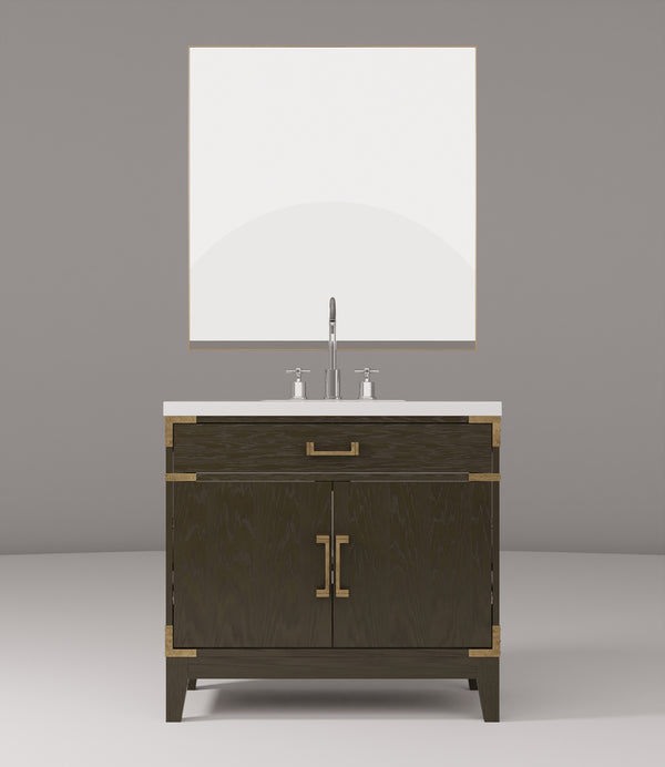 English Elm Brown Oak Single Bath Vanity Set With Cultured Marble Top, Mirror & Faucet - Stylish & Durable Design B2731S02010