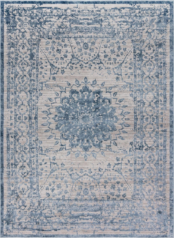 Unique Loom Aberdeen Derbyshire Machine Made Medallion Rug Light Blue, Gray 10' 4" x 14' 1"