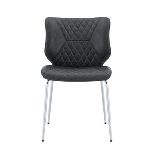 English Elm Dark Oil Waxed Faux Leather Dining Chair Set with Diamond Tufted High Back Metal Legs Dark Gray W3493P444883