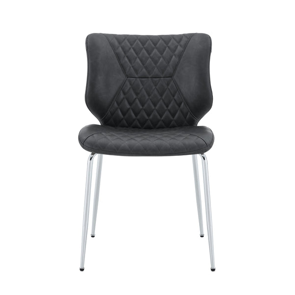 English Elm Dark Oil Waxed Faux Leather Dining Chair Set with Diamond Tufted High Back Metal Legs Dark Gray W3493P444883