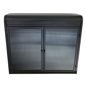English Elm 2-Door Wall-Mounted Metal Storage Cabinet Antique Black with Fluted Tempered Glass Shelves & Knobs W3122P272920