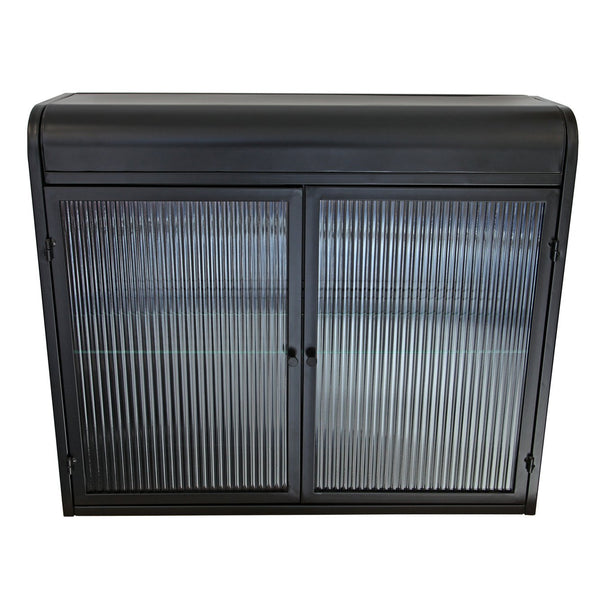 English Elm 2-Door Wall-Mounted Metal Storage Cabinet Antique Black with Fluted Tempered Glass Shelves & Knobs W3122P272920