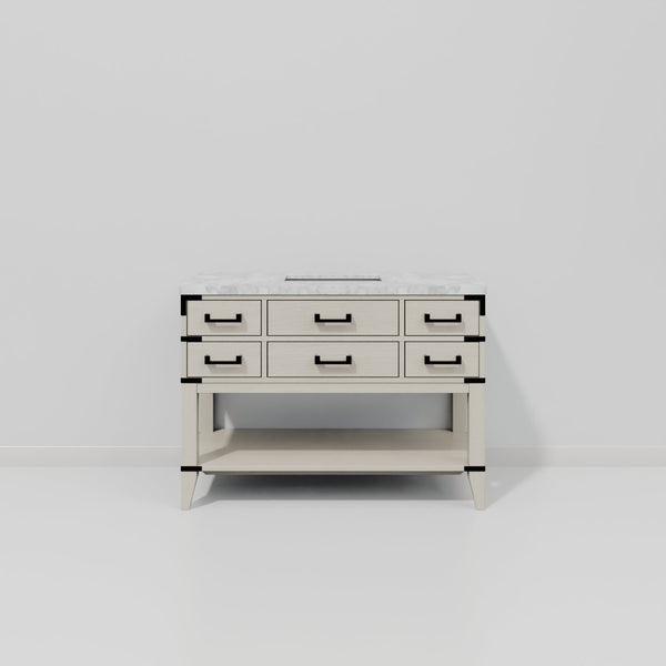 English Elm White Oak Single Bath Vanity With Carrara Marble Top - 48" W, Ample Storage & Soft-Close Drawers B2731P260238-GIGA