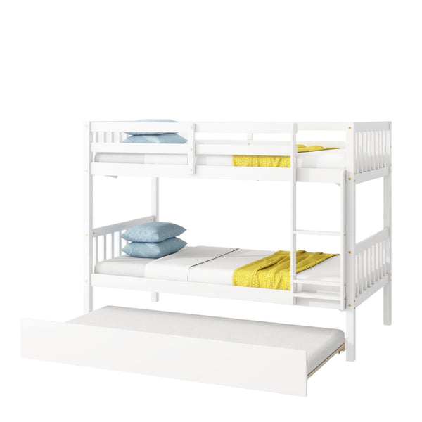 English Elm Twin Over Twin Bunk Bed With Trundle - Space-Saving, Convertible Design With Safety Guardrails, White Finish W504S00157-GIGA
