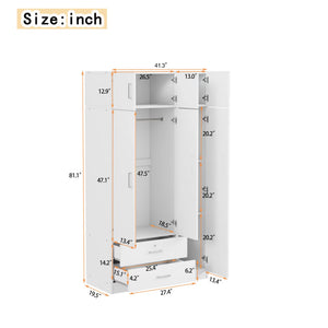 English Elm 3-door Mirrored Wardrobe with Full Length Dressing Mirror Drawers and Top Cabinet White LP006005AAK