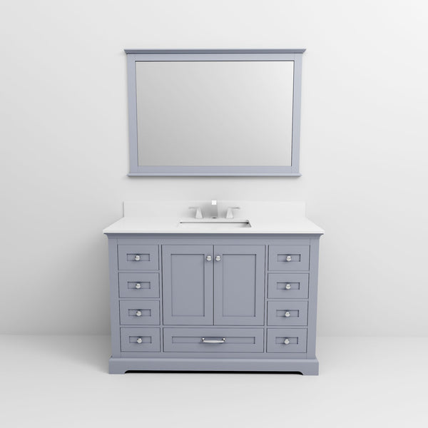 English Elm Dark Grey Single Bath Vanity 48 in W x 22 in D with White Quartz Top, Chrome Faucet & 46 in Mirror B2731S01237