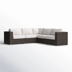 English Elm Luxury Outdoor Sectional Lounge Set — Fully Assembled L-Shape, Modular, UV & Water-Resistant Cushions B120S00098