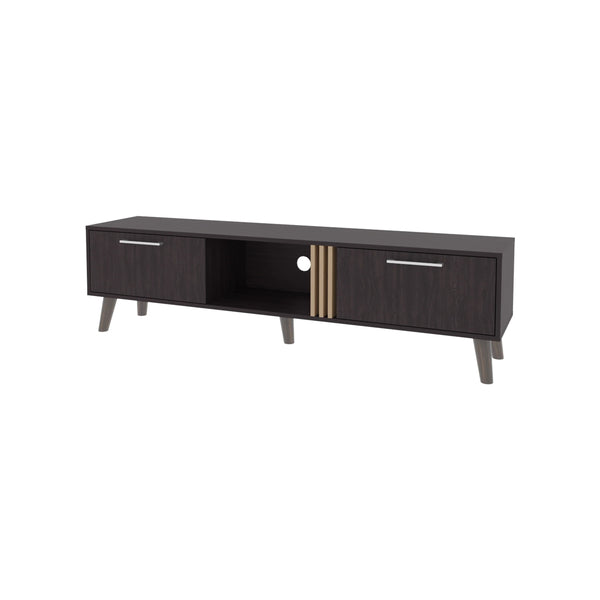 English Elm Wengue TV Console with 2 Doors, 3 Shelves & Open Storage — Sleek Rectangular Modern Entertainment Center B062P290229